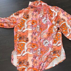 Silk Free People Floral Paisley Blouse - Orange and Pink